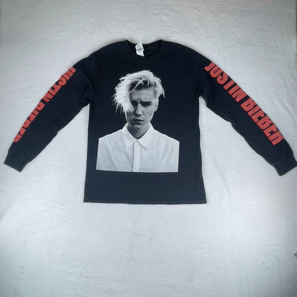 Gildan Sweatshirt Mens Small Black Long Sleeve Justin Bieber Graphic Pullover